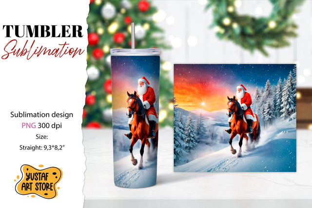 Christmas tumbler sublimation.Santa Claus and horse tumbler Sublimation Yustaf Art Store 