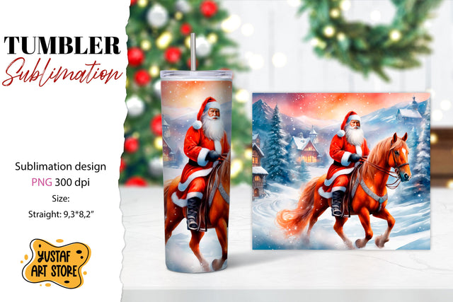Christmas tumbler sublimation.Santa Claus and horse tumbler Sublimation Yustaf Art Store 