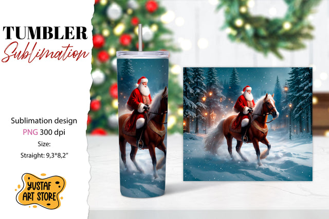 Christmas tumbler sublimation.Santa Claus and horse tumbler Sublimation Yustaf Art Store 