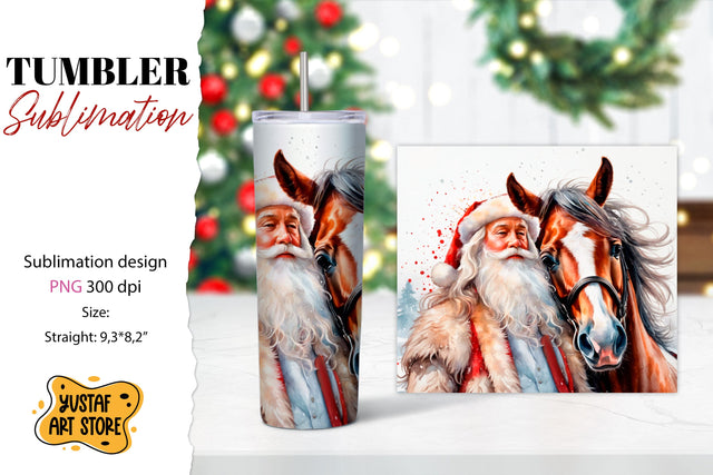 Christmas tumbler sublimation.Santa Claus and horse tumbler Sublimation Yustaf Art Store 