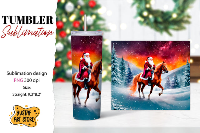 Christmas tumbler sublimation.Santa Claus and horse tumbler Sublimation Yustaf Art Store 