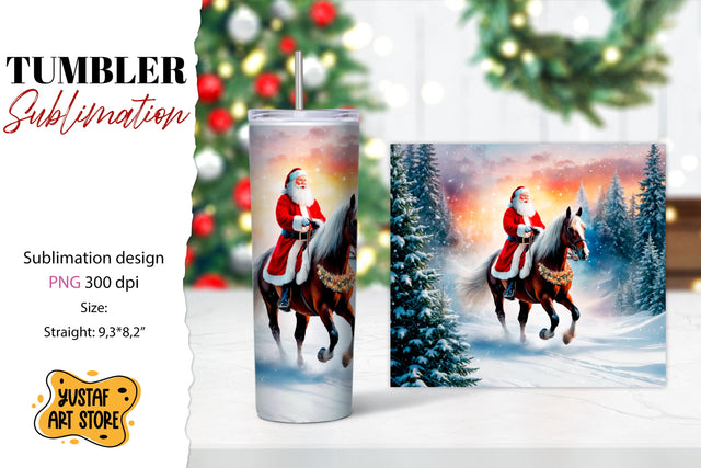 Christmas tumbler sublimation.Santa Claus and horse tumbler Sublimation Yustaf Art Store 