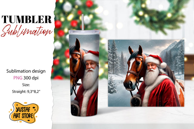 Christmas tumbler sublimation.Santa Claus and horse tumbler Sublimation Yustaf Art Store 