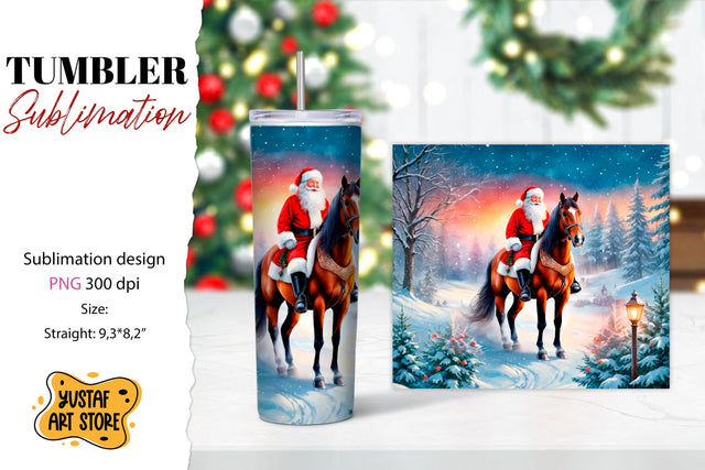 Christmas tumbler sublimation.Santa Claus and horse tumbler Sublimation Yustaf Art Store 