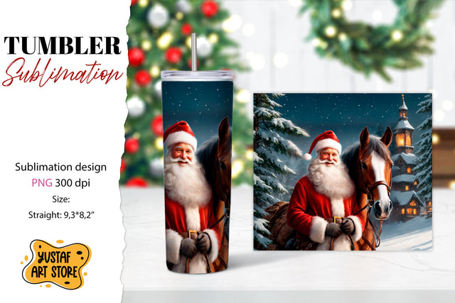 Christmas tumbler sublimation.Santa Claus and horse tumbler Sublimation Yustaf Art Store 