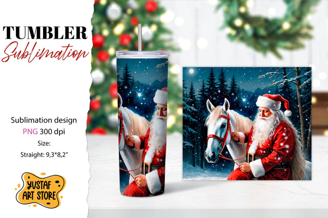 Christmas tumbler sublimation.Santa Claus and horse tumbler Sublimation Yustaf Art Store 