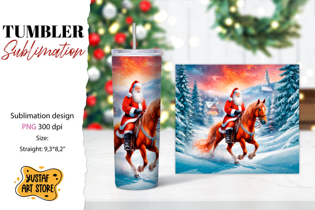 Christmas tumbler sublimation.Santa Claus and horse tumbler Sublimation Yustaf Art Store 