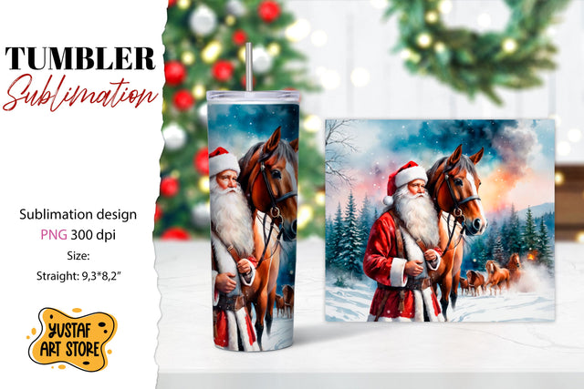 Christmas tumbler sublimation.Santa Claus and horse tumbler Sublimation Yustaf Art Store 