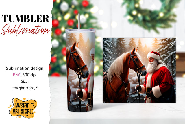 Christmas tumbler sublimation.Santa Claus and horse tumbler Sublimation Yustaf Art Store 