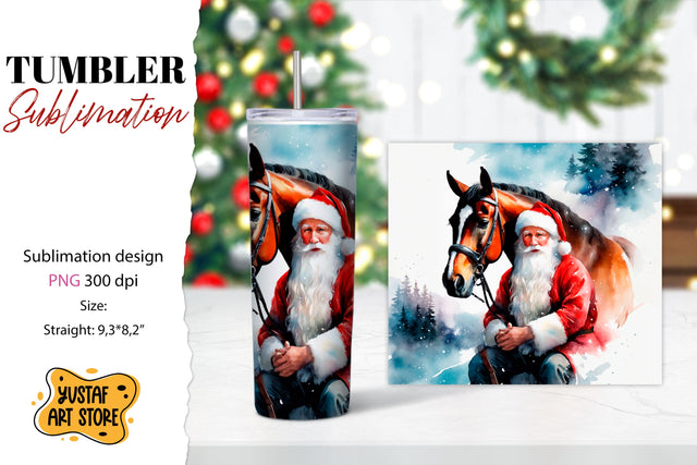 Christmas tumbler sublimation.Santa Claus and horse tumbler Sublimation Yustaf Art Store 
