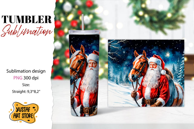 Christmas tumbler sublimation.Santa Claus and horse tumbler Sublimation Yustaf Art Store 