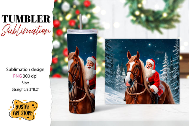 Christmas tumbler sublimation.Santa Claus and horse tumbler Sublimation Yustaf Art Store 
