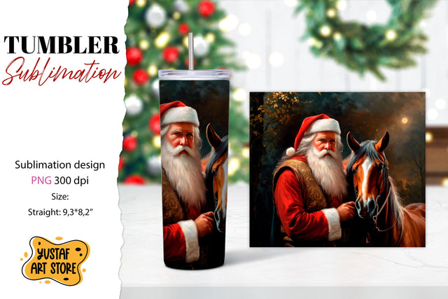 Christmas tumbler sublimation.Santa Claus and horse tumbler Sublimation Yustaf Art Store 