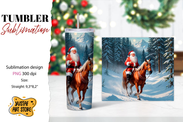 Christmas tumbler sublimation.Santa Claus and horse tumbler Sublimation Yustaf Art Store 