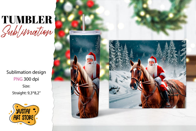 Christmas tumbler sublimation.Santa Claus and horse tumbler Sublimation Yustaf Art Store 