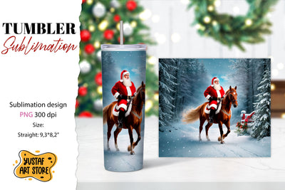 Christmas tumbler sublimation.Santa Claus and horse tumbler Sublimation Yustaf Art Store 