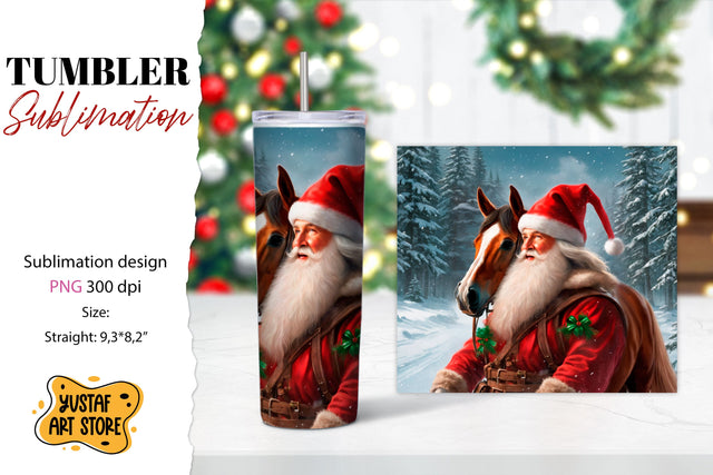 Christmas tumbler sublimation.Santa Claus and horse tumbler Sublimation Yustaf Art Store 