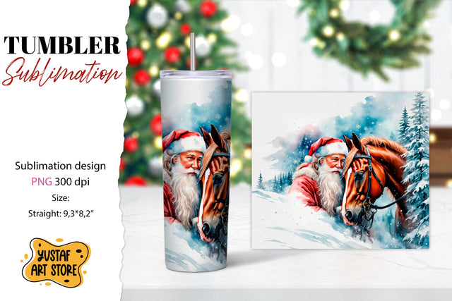 Christmas tumbler sublimation.Santa Claus and horse tumbler Sublimation Yustaf Art Store 