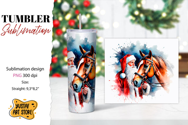 Christmas tumbler sublimation.Santa Claus and horse tumbler Sublimation Yustaf Art Store 