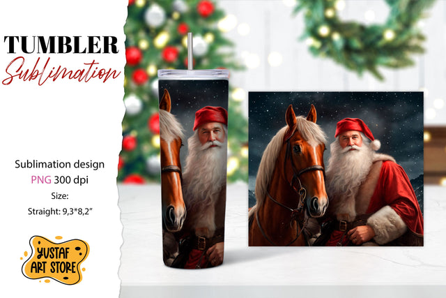 Christmas tumbler sublimation.Santa Claus and horse tumbler Sublimation Yustaf Art Store 