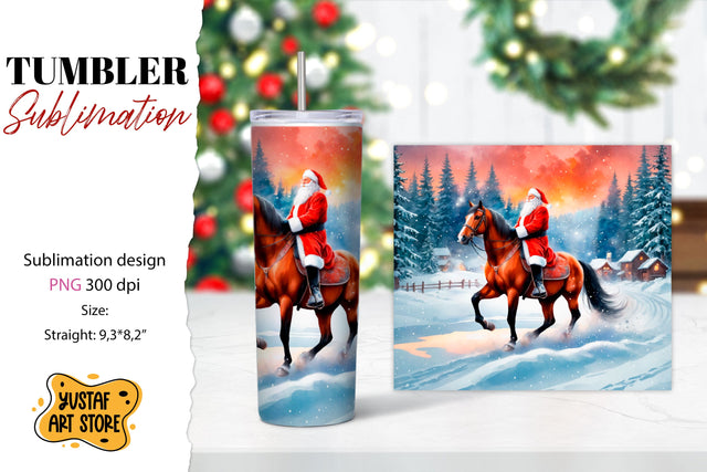 Christmas tumbler sublimation.Santa Claus and horse tumbler Sublimation Yustaf Art Store 