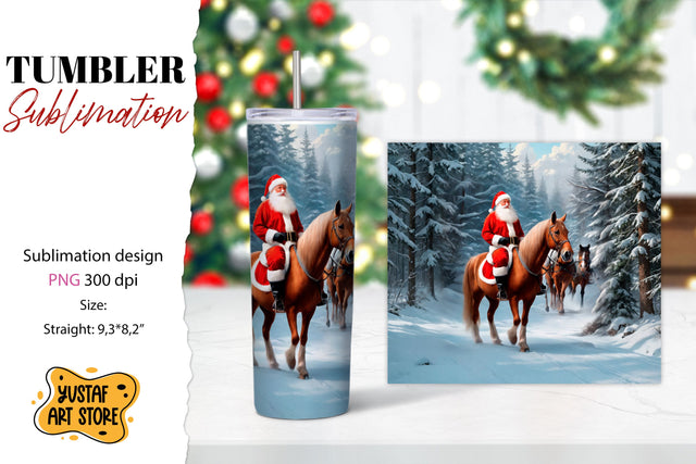 Christmas tumbler sublimation.Santa Claus and horse tumbler Sublimation Yustaf Art Store 