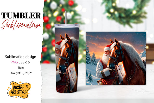 Christmas tumbler sublimation.Santa Claus and horse tumbler Sublimation Yustaf Art Store 