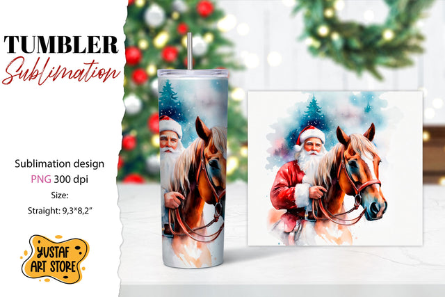 Christmas tumbler sublimation.Santa Claus and horse tumbler Sublimation Yustaf Art Store 