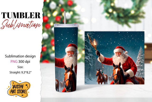 Christmas tumbler sublimation.Santa Claus and horse tumbler Sublimation Yustaf Art Store 