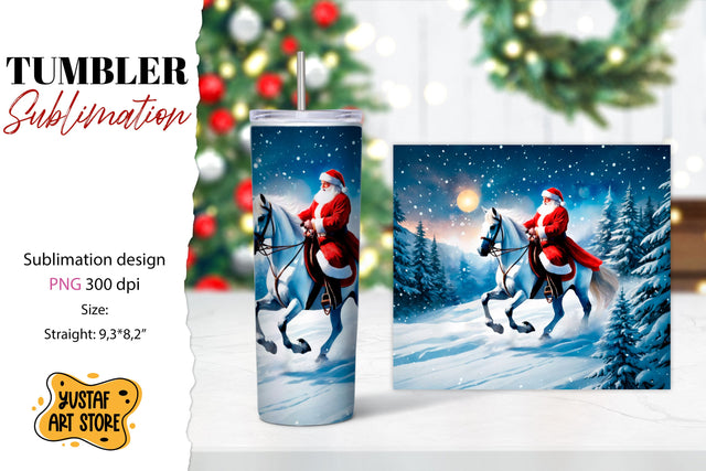 Christmas tumbler sublimation.Santa Claus and horse tumbler Sublimation Yustaf Art Store 