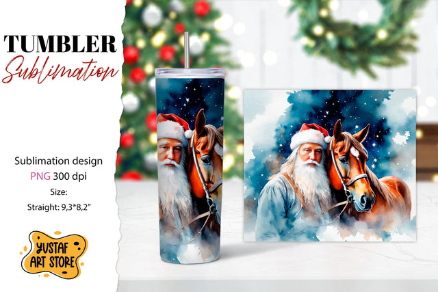 Christmas tumbler sublimation.Santa Claus and horse tumbler Sublimation Yustaf Art Store 