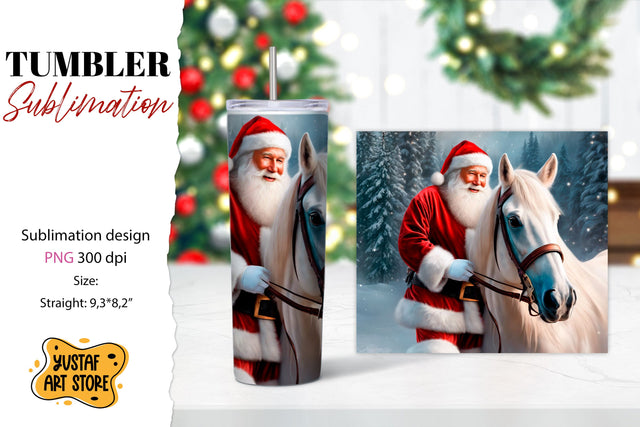 Christmas tumbler sublimation.Santa Claus and horse tumbler Sublimation Yustaf Art Store 