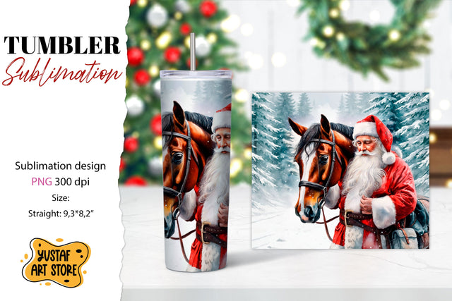 Christmas tumbler sublimation.Santa Claus and horse tumbler Sublimation Yustaf Art Store 