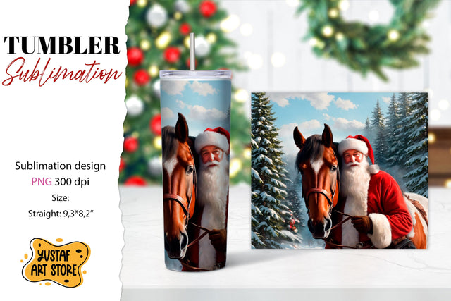 Christmas tumbler sublimation.Santa Claus and horse tumbler Sublimation Yustaf Art Store 