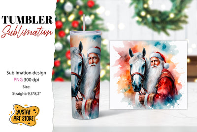Christmas tumbler sublimation.Santa Claus and horse tumbler Sublimation Yustaf Art Store 