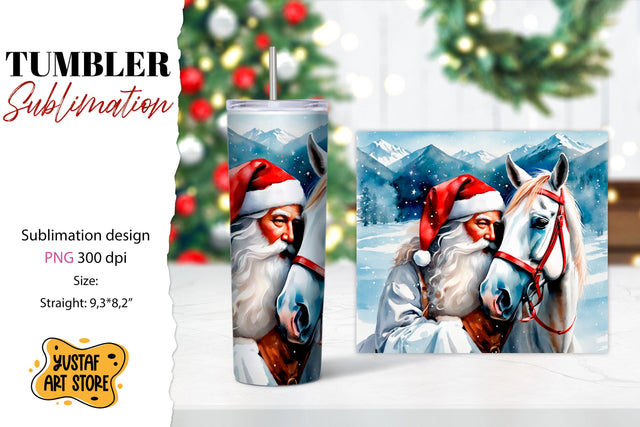 Christmas tumbler sublimation.Santa Claus and horse tumbler Sublimation Yustaf Art Store 