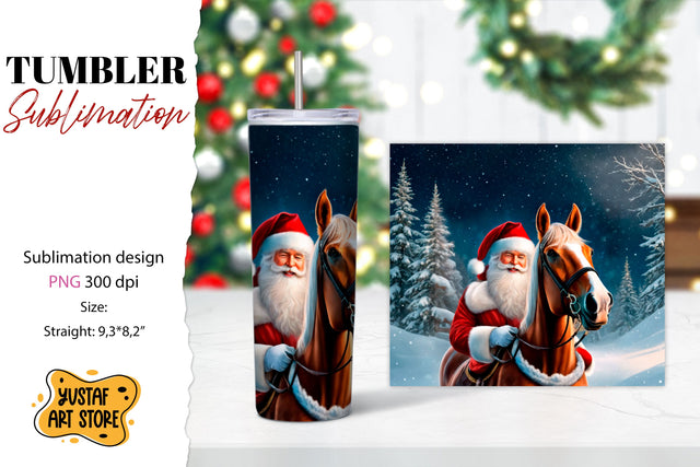 Christmas tumbler sublimation.Santa Claus and horse tumbler Sublimation Yustaf Art Store 