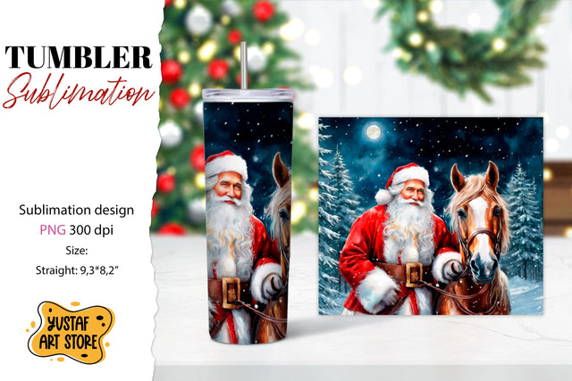 Christmas tumbler sublimation.Santa Claus and horse tumbler Sublimation Yustaf Art Store 