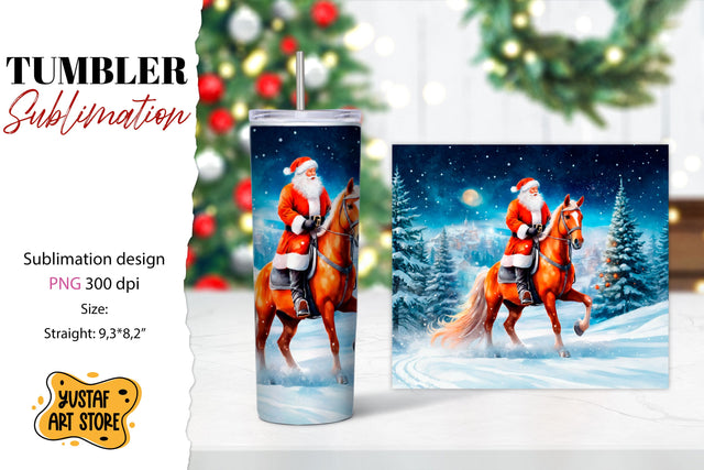 Christmas tumbler sublimation.Santa Claus and horse tumbler Sublimation Yustaf Art Store 