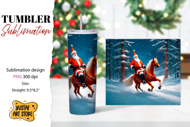 Christmas tumbler sublimation.Santa Claus and horse tumbler Sublimation Yustaf Art Store 