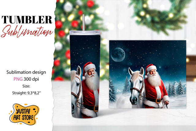 Christmas tumbler sublimation.Santa Claus and horse tumbler Sublimation Yustaf Art Store 