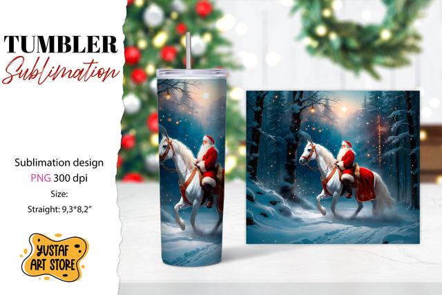 Christmas tumbler sublimation.Santa Claus and horse tumbler Sublimation Yustaf Art Store 