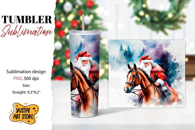 Christmas tumbler sublimation.Santa Claus and horse tumbler Sublimation Yustaf Art Store 