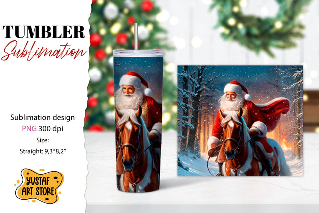 Christmas tumbler sublimation.Santa Claus and horse tumbler Sublimation Yustaf Art Store 