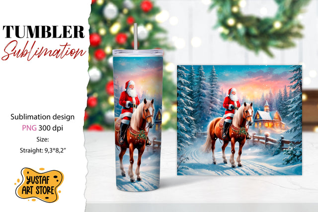 Christmas tumbler sublimation.Santa Claus and horse tumbler Sublimation Yustaf Art Store 