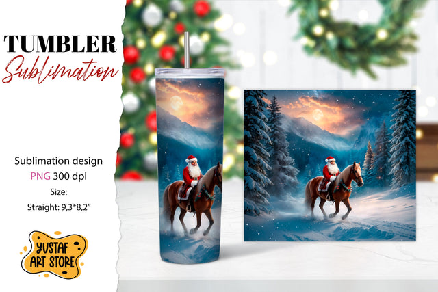 Christmas tumbler sublimation.Santa Claus and horse tumbler Sublimation Yustaf Art Store 