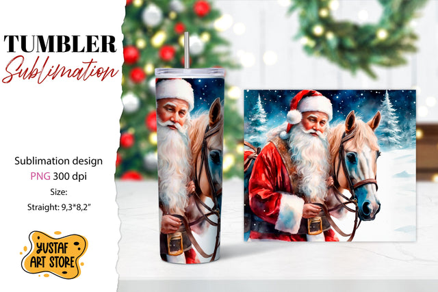 Christmas tumbler sublimation.Santa Claus and horse tumbler Sublimation Yustaf Art Store 