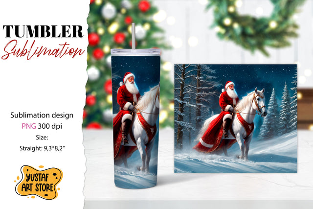 Christmas tumbler sublimation.Santa Claus and horse tumbler Sublimation Yustaf Art Store 