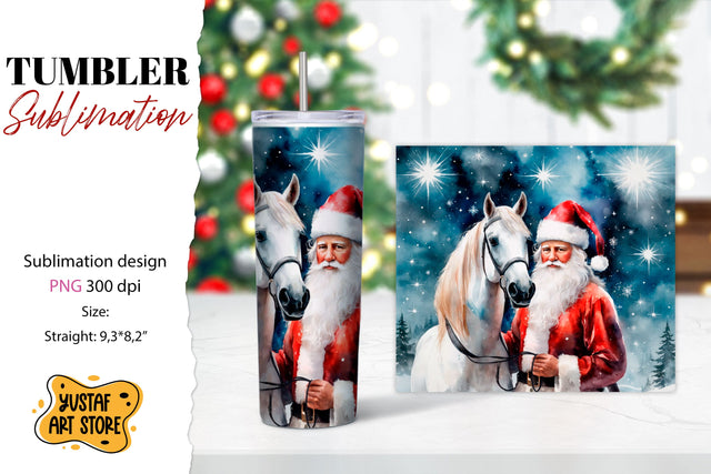 Christmas tumbler sublimation.Santa Claus and horse tumbler Sublimation Yustaf Art Store 