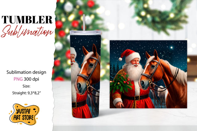 Christmas tumbler sublimation.Santa Claus and horse tumbler Sublimation Yustaf Art Store 